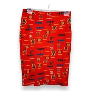 SMALL LULAROE RED ORANGE COLORFUL WESTERN SOUTHWESTERN PRINT STRETCH